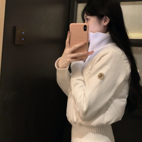 实拍~白色拼接袖子棉服女冬季新款外套