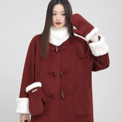 Christmas shirt 2024 winter new plush woolen coat for women Korean version loose and cute outer coat for women trendy