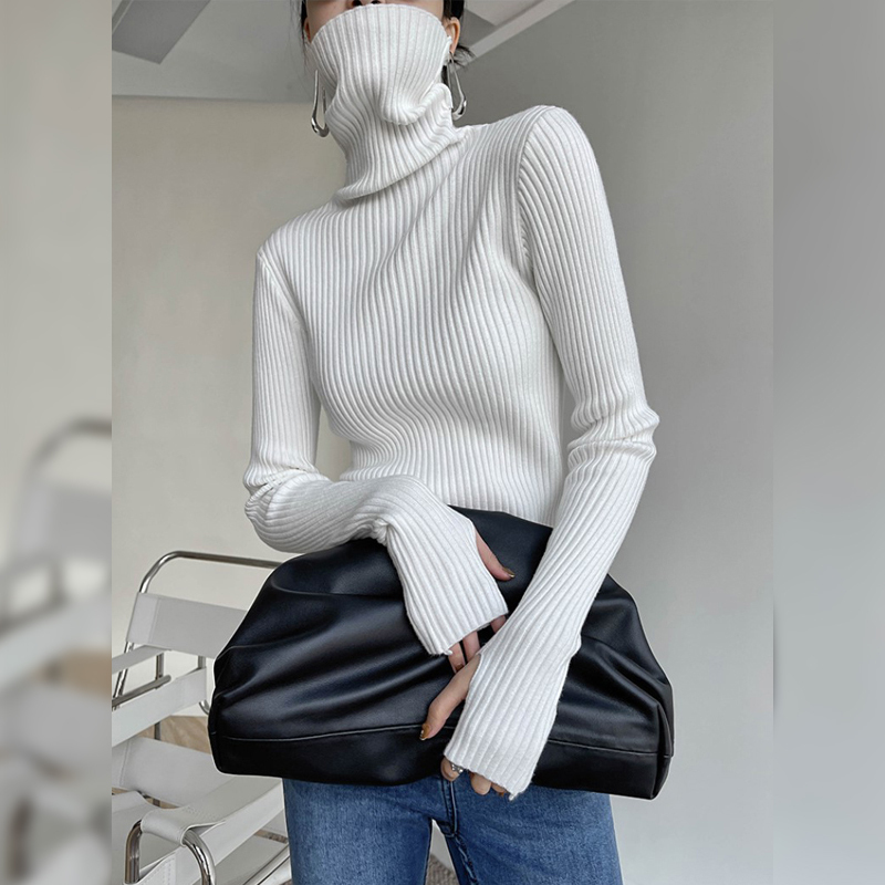 New high-end sweater white turtleneck bottoming shirt for women autumn and winter long-sleeved top sweater slim fit