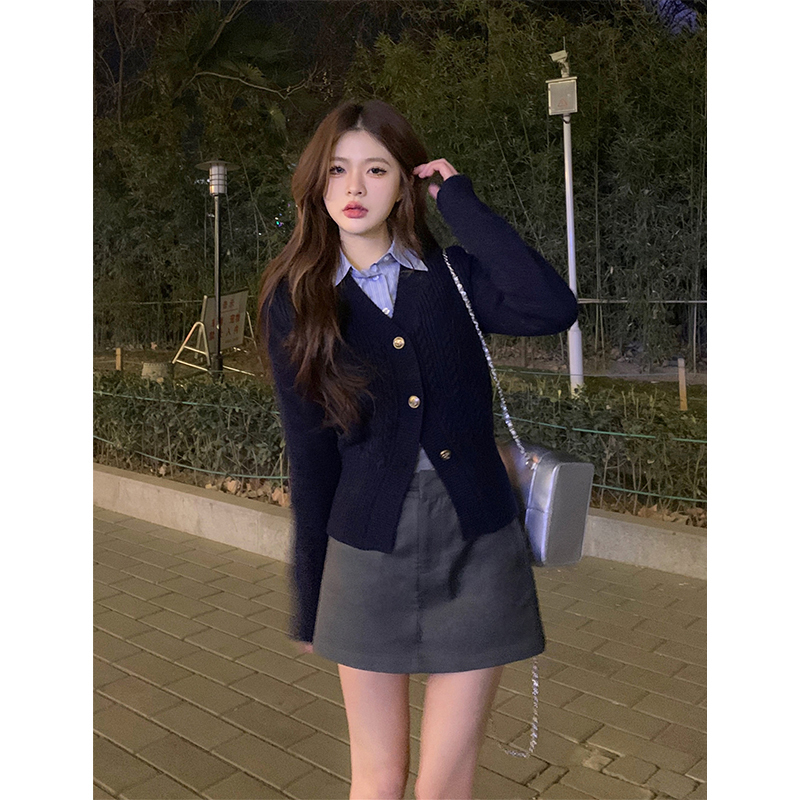 Preppy style embroidered V-neck sweater