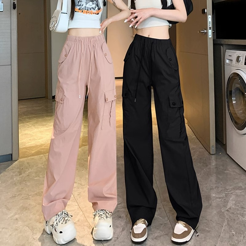 Pink overalls for women, summer thin, new style, jazz dance American style straight casual quick-drying pants for small people