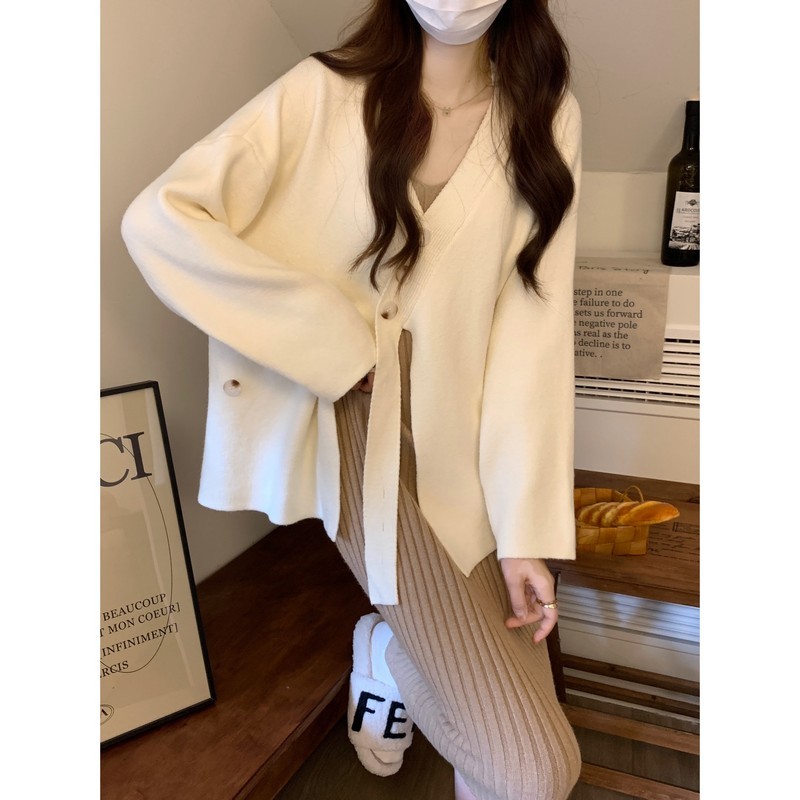 New salt style irregular loose lazy sweater slimming versatile pit knitted long skirt two-piece set