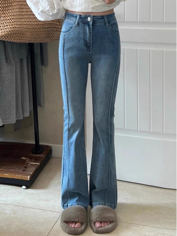 Retro micro-flared jeans for women in autumn and winter new high-waisted slim-fitting elastic slimming horseshoe bell-bottomed floor mopping pants
