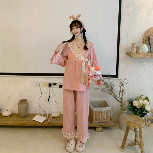 Sweet Japanese kimono lace two-piece suit home wear for women casual