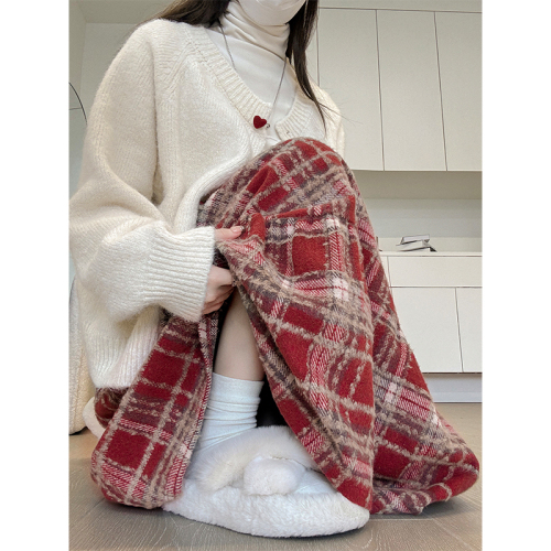 Plaid skirt women's spring, autumn and winter 2024 new high-waisted a-line slimming medium-length cake skirt woolen skirt