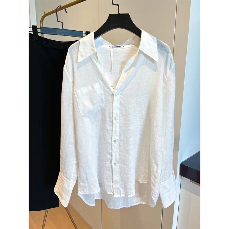 Spot cotton and linen sunscreen shirt for women in summer, thin design, niche French long-sleeved shirt, chic linen top