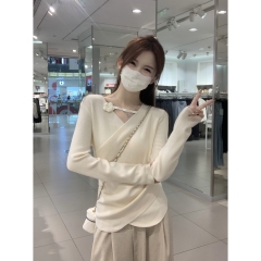 Actual shooting Autumn and Winter Korean style pure desire cross flowers gentle Andy woolen knitted long sleeve base sweater top