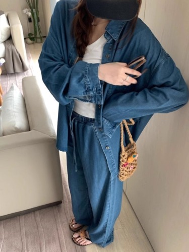 Relaxed wear lapel sunscreen long-sleeved shirt jacket women's new loose denim fashion suit