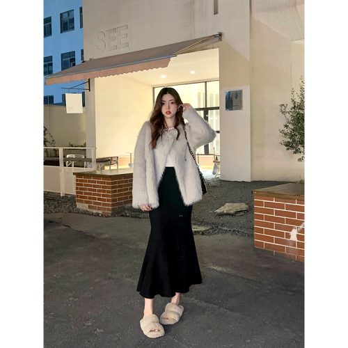 Fishtail skirt autumn and winter Korean style gentle style high waist slimming versatile solid color design A-line skirt for women