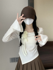 Retro New Chinese Design Slim T-shirt One Shoulder Bell Sleeve Irregular Atmosphere Top