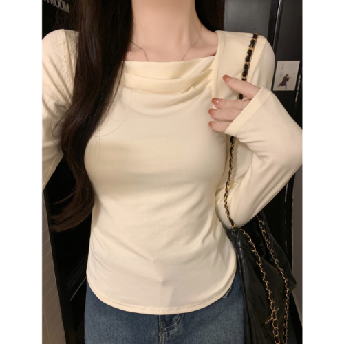 Real shot 40 count pure cotton 92 cotton/8 spandex 2024 autumn long-sleeved T-shirt women's pleated bottoming shirt