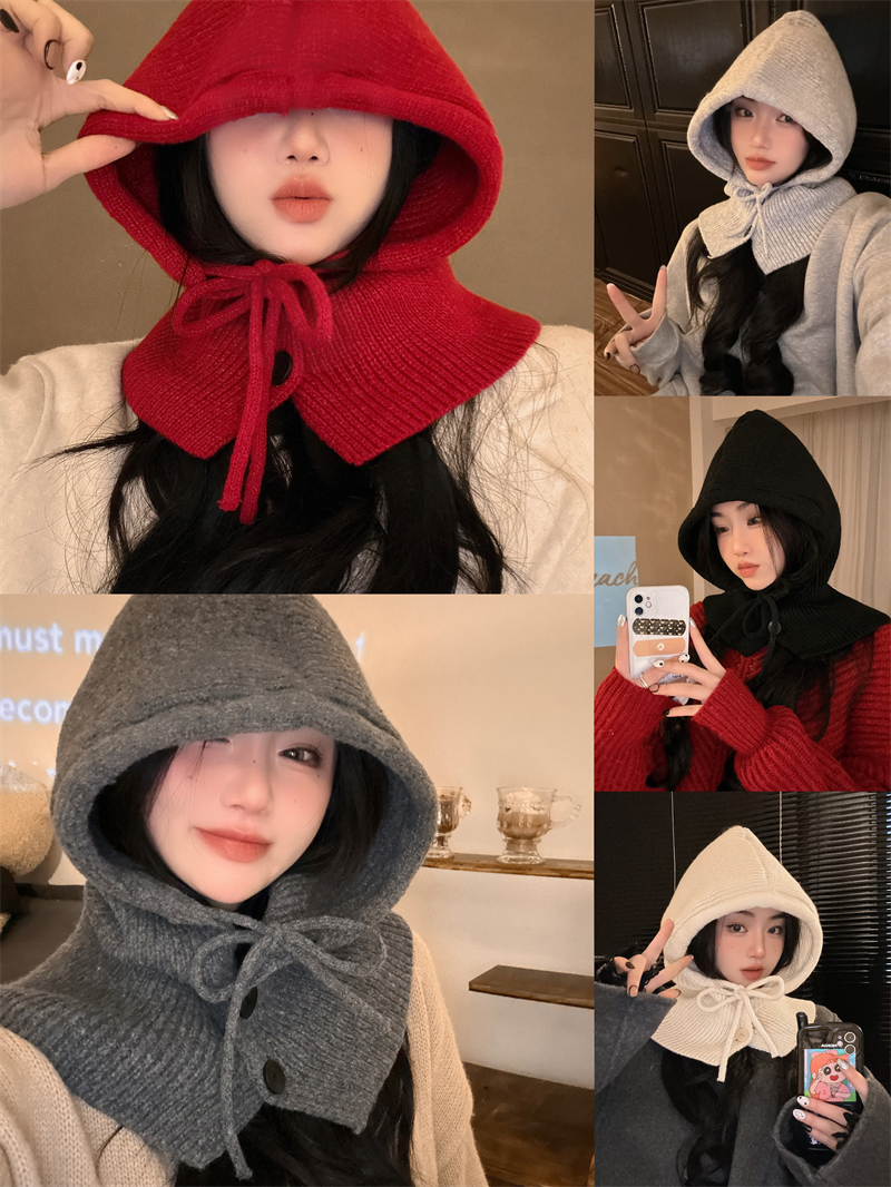 Real shot!  Balaclava, warm, ear-protecting, face-showing, small, big, head circumference, knitted woolen hat
