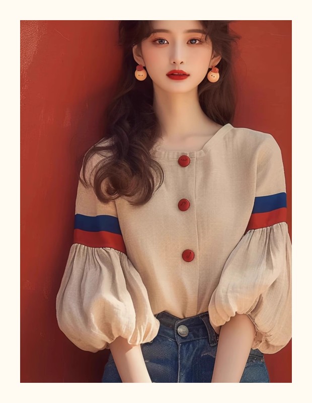 Early autumn new style French niche design, unique and super good-looking, foreign style, age-reducing apricot lantern sleeve shirt for women