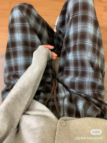 Original 430g brushed plaid drape casual pants for women high waist slimming wide leg floor mopping pants