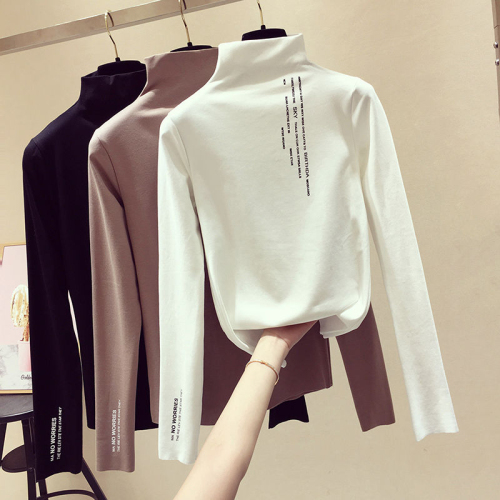 New velvet bottoming shirt, autumn and winter Korean style T-shirt for female students, half turtleneck, slim long sleeves, thin velvet top, solid color