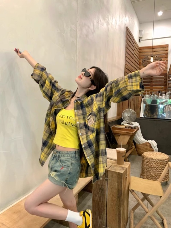 Original fabric 300 pounds extra large size lazy style American retro loose versatile thin shirt