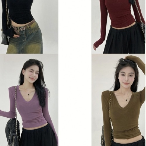 Slim T-shirt solid color inner long sleeve bottoming shirt for women