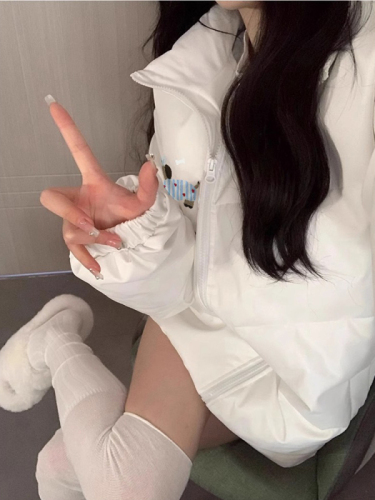 高品质手塞棉加厚冬季新款棉服三条杠宽松印花棉衣面包服女