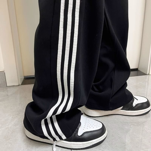 White and gray striped sweatpants for women spring and autumn 2024 new small wide-leg straight pants casual loose sports pants