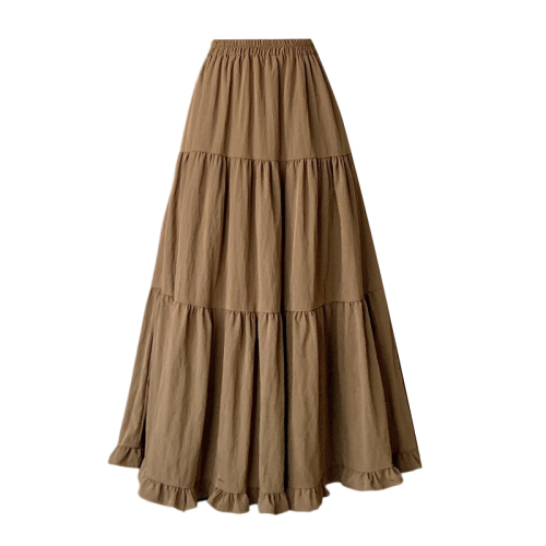 New high-waisted slim white skirt long skirt mid-length a-line ruffle cake skirt