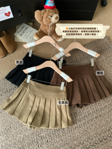 Real shot of winter corduroy high-waisted skirt for women, hot girl short skirt, slimming pleated skirt with lining