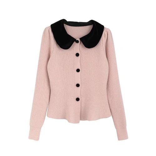 French Contrast Color POLO Collar Sweater Jacket Women's Spring and Autumn 2024 New Design Slim and Versatile Knitted Cardigan