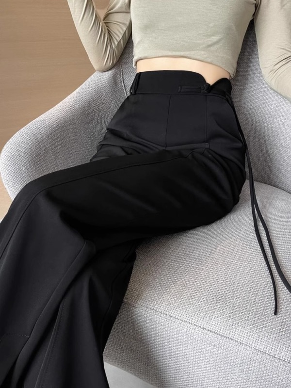 New Chinese style suit pants for women 2024 new high-end drapey wide-leg pants high-waisted casual straight pants