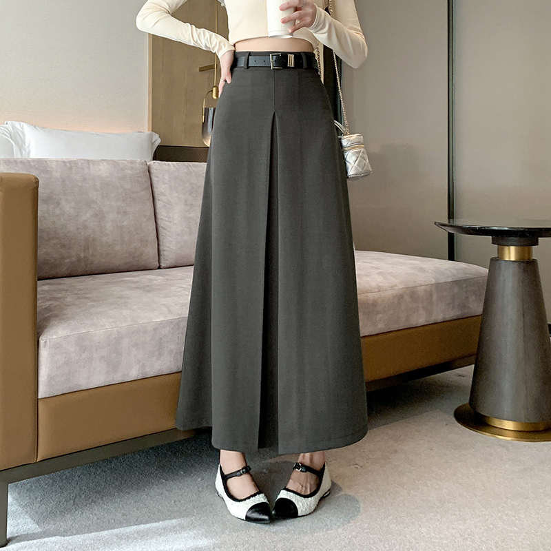 2024 new autumn style large pleated hip-covering casual suit long skirt high waist mid-length A-line skirt
