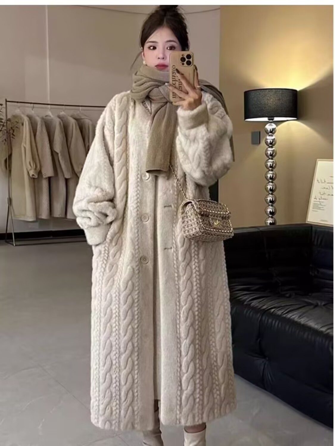 Long imitation mink plush twist mink cardigan with cotton and thickening 2024 environmentally friendly fur coat fur coat for women winter