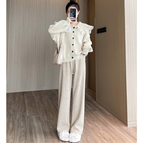 Pink wide leg pants for women autumn and winter casual spring and autumn milk fufu soft waxy cashmere pants