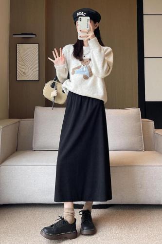 Real shot of autumn and winter trendy Korean style temperament corduroy large skirt high waist pressed wrinkled A-line skirt over the knee long skirt for women