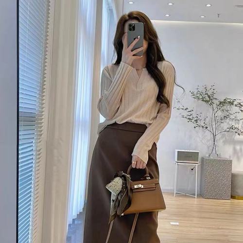 Autumn and winter woolen A-line high-waisted slim and versatile hip-hugging black half-body hip-hugging skirt long skirt mid-length skirt