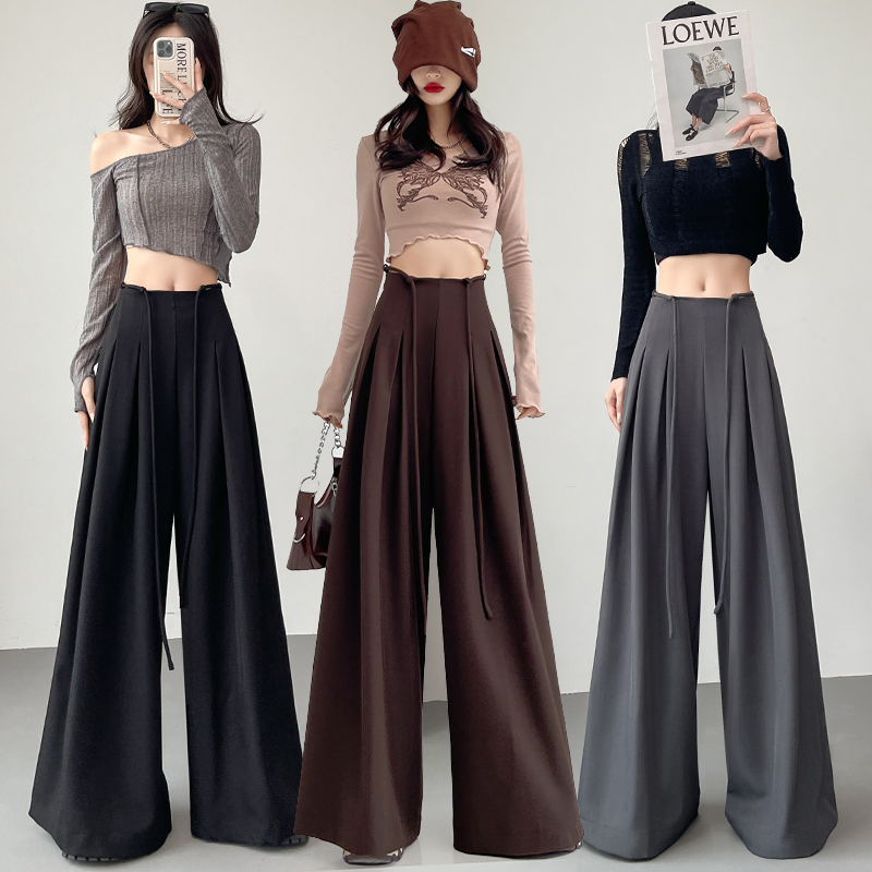 High-end suit wide-leg pants for women 2024 autumn new style design straps high waist drape loose floor-length pants