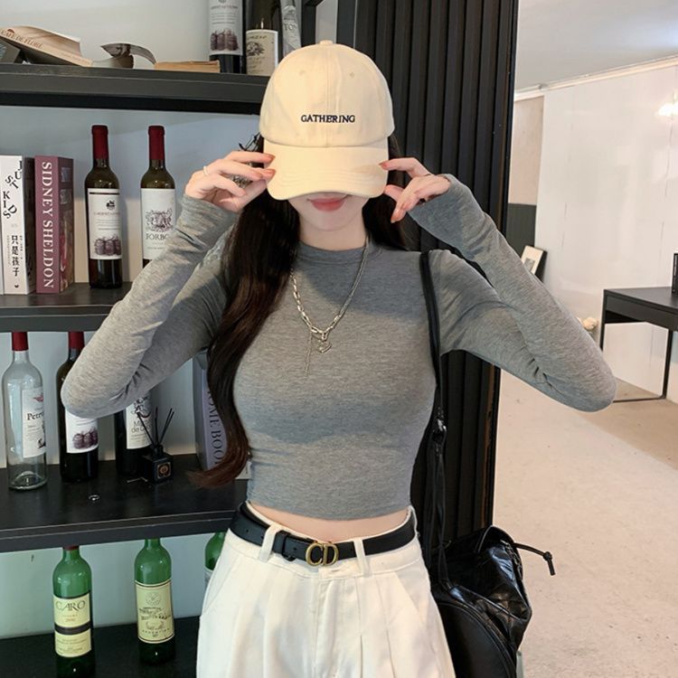 Long-sleeved T-shirt, slim-fitting autumn bottoming, short top