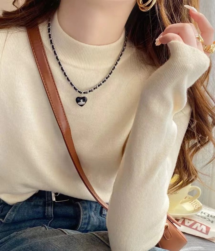Half turtleneck bottoming shirt for women spring and autumn 2024 new autumn and winter top with knitted sweater, lazy style soft waxy sweater