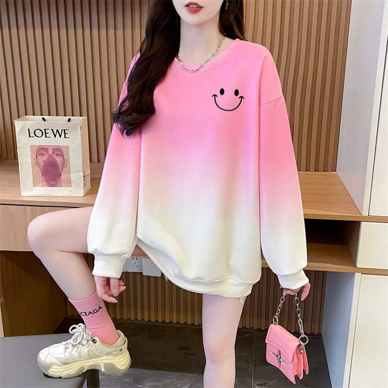 Real shot 3320g imitation cotton Chinese cotton spring and autumn new gradient color large size thin sweatshirt for women