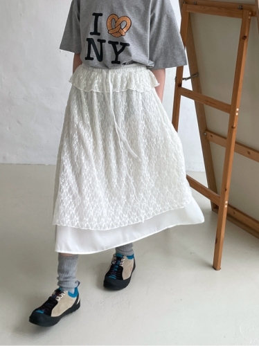 Autumn and winter inner wear ~ Korean ins Japanese sweet retro jacquard lace double-layer long skirt skirt solid color cute