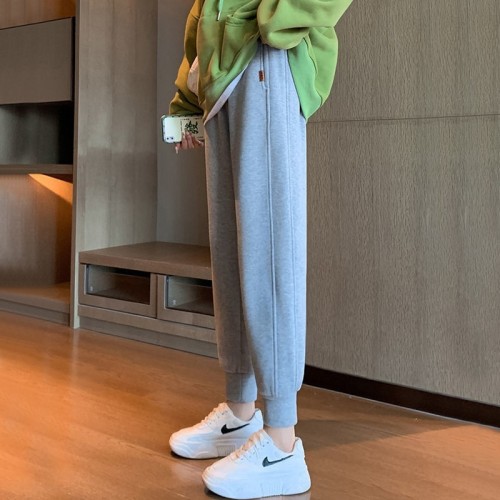 Pure cotton sweatpants for women in autumn new style small sweatpants loose leggings plus velvet thickened casual pants