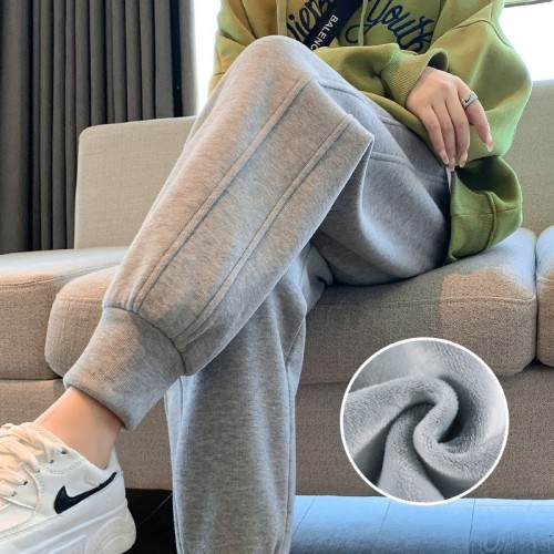 Pure cotton sweatpants for women in autumn new style small sweatpants loose leggings plus velvet thickened casual pants