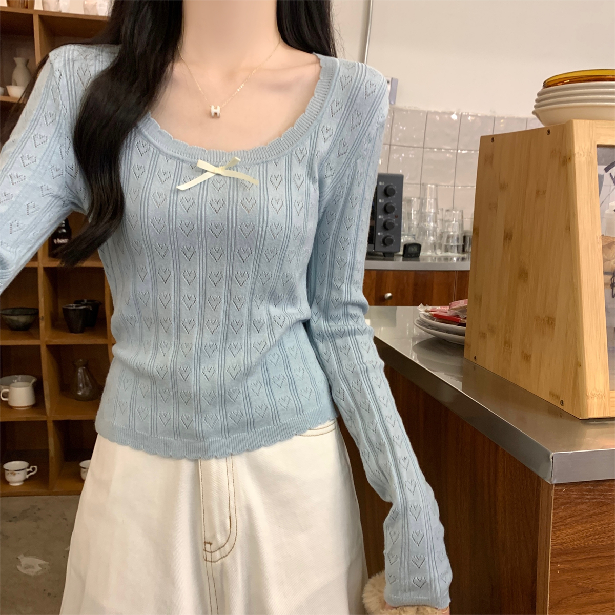 Real shot of autumn and winter Korean style round neck pure desire love jacquard 6 wool sweater bottoming long-sleeved sweater top