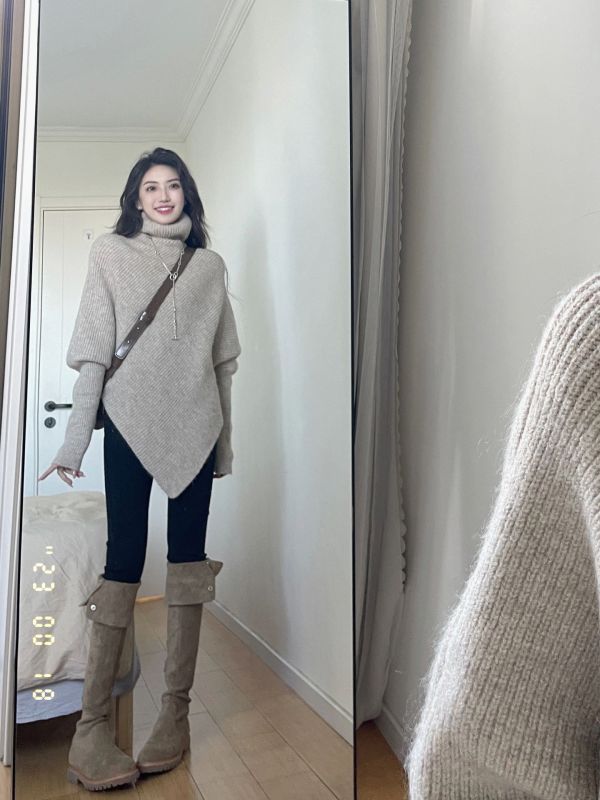 Irregular turtleneck sweater for women in autumn and winter new style gentle Korean style lazy style thickened knitted top