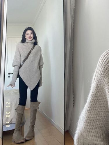 Irregular turtleneck sweater for women in autumn and winter new style gentle Korean style lazy style thickened knitted top