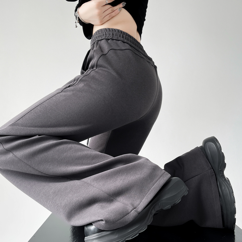 Velvet and thickened American hottie boot-cut pants for women, high-waisted, slimming, sports and casual sweatpants, floor mopping pants, horse hoof pants