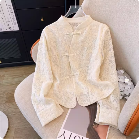 New Chinese Style Stand Collar Button Lace Shirt Women's New Super Fairy Style Age Reducing Top