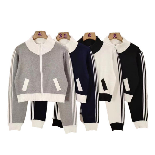 2024 Autumn and Winter Korean Style Fashion Simple Casual Baseball Uniform Color Block Sweater Jacket Zipper Cardigan Long Sleeve Top