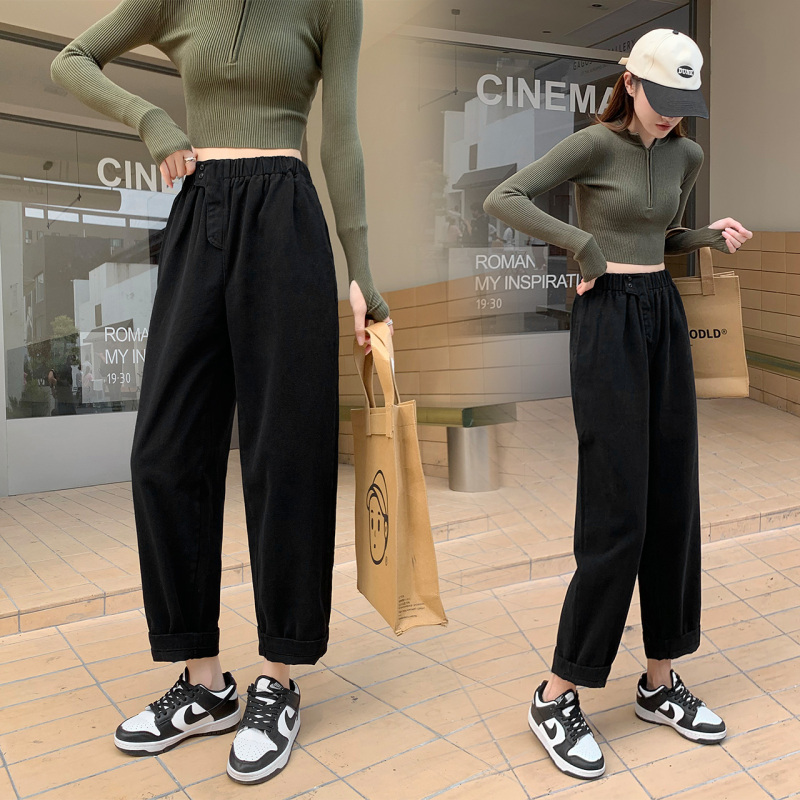 Washed cotton brushed daddy casual pants for women 2024 spring and autumn new style Japanese style literary style high-waisted harem pants for women