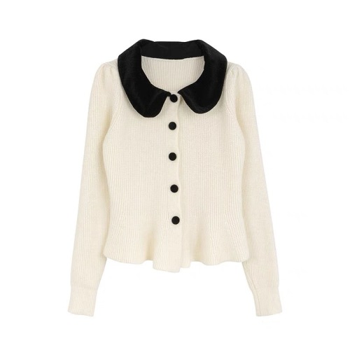 French Contrast Color POLO Collar Sweater Jacket Women's Spring and Autumn 2024 New Design Slim and Versatile Knitted Cardigan