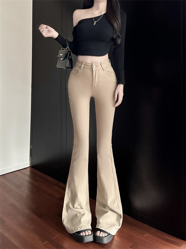 Photographed Khaki American slimming, invisible bell-bottom high-waisted invisible temperament versatile washable denim pants