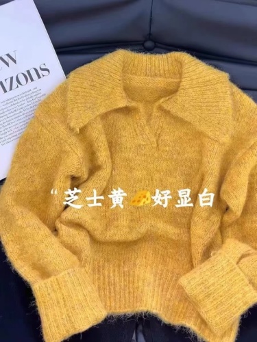 Lazily Styled Collar Casual Design Slim Knitted Sweater Early Autumn New Arrival Korean Style High-End Soft and Delicate Cardigan