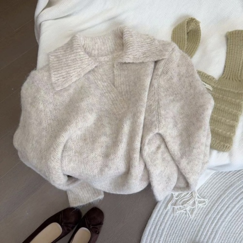 Lazily Styled Collar Casual Design Slim Knitted Sweater Early Autumn New Arrival Korean Style High-End Soft and Delicate Cardigan